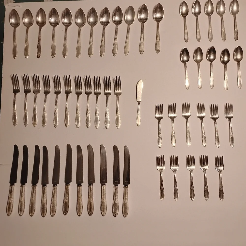 WM Rogers & Son AA Silver Plate 56 Piece Flatware Set‎ Triumph Service For 10 +